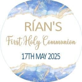 Blue Gold on White Communion Sticker