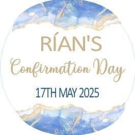 Blue Gold on White Confirmation Sticker