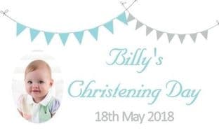 Blue Grey Bunting Photo Christening Chocolate Candy Bar Wrapper