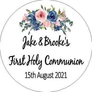 Blue & Pink Flowers Communion Sticker