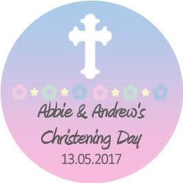 Blue Pink White Cross Christening Sticker