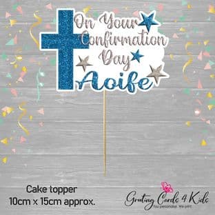 Blue & Silver Glitter Effect Confirmation Cake Topper
