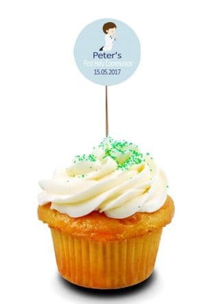 Brown Hair Boy Communion Cupcake Picks/Toppers