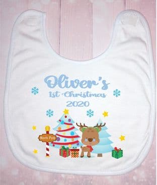 Christmas Bib Reindeer Blue