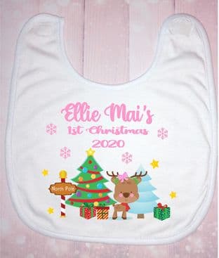 Christmas Bib Reindeer Pink