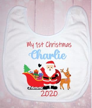 Christmas Bib Santa Blue Name