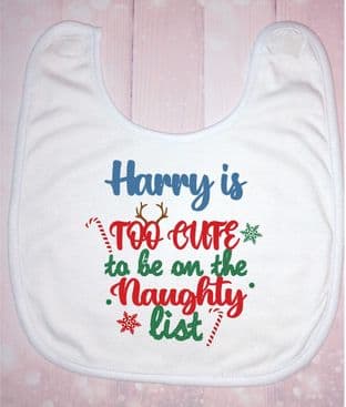 Christmas Bib Too Cute Blue