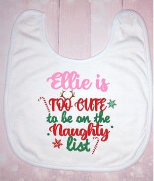 Christmas Bib Too Cute Pink
