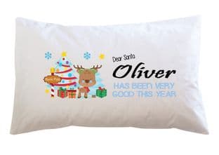 Christmas Eve Blue Reindeer Pillowcase