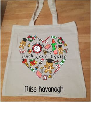 Christmas Heart Teacher Tote Bag