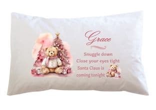 Christmas Pink Teddy Pillowcase