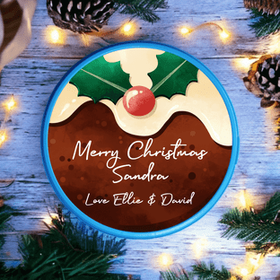 Christmas Pudding Circle Sweet Tub Sticker
