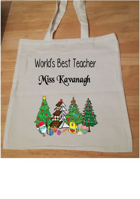 Christmas theme World's Best Teacher Tote Bag