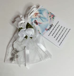 Communion Guardian Angel Keyring Charm with Personalised Gift Tag Girl