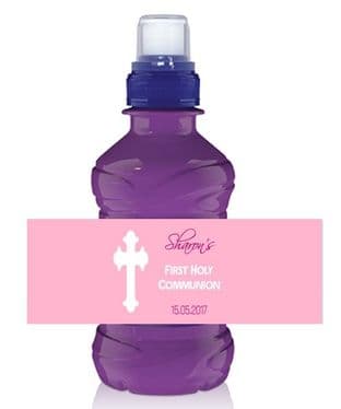 Cross Pink Girl Communion Bottle Label Wrapper