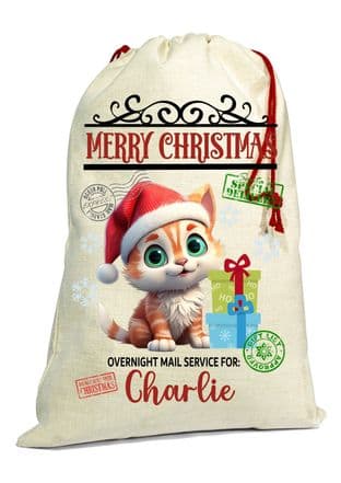 Cute Kitten Christmas Santa Gift Sack
