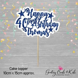 Dark Blue Glitter Text Birthday Cake Topper