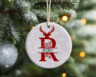 Deer Monogram Letter Acrylic Christmas Ornament Decoration