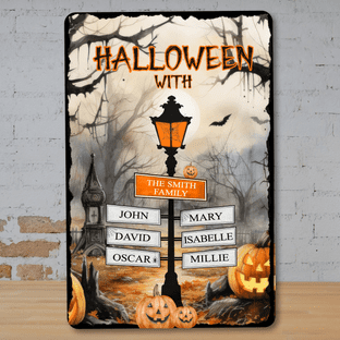 Family Halloween Signpost Lamp Post Metal Sign