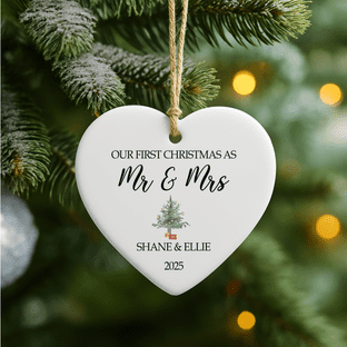 First Christmas as Mr & Mrs Heart Ornament