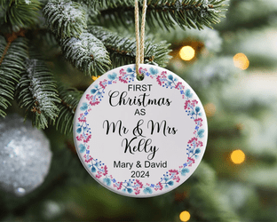 First Christmas as Mr & Mrs / Mr & Mr / Mrs & Mrs Wreath Tree Ornament