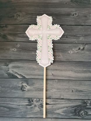 Floral Cross Communion Cake Topper