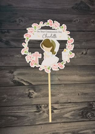 Floral Girl Communion Cake Topper - 3 Hair Cols