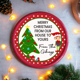 From our House to Yours Elf Design Circle Sweet Tub Sticker