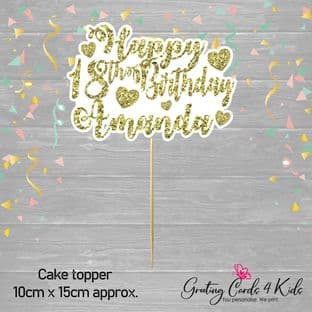 Gold Glitter Text Birthday Cake Topper