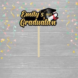 Gold with Black Outline Graduation Cake Topper