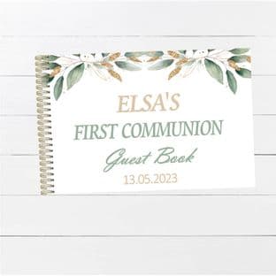 Green Leaf & Gold Wire Bound Guest Book