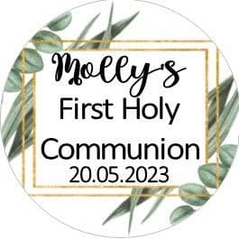 Green Leaves & Gold Communion Sticker