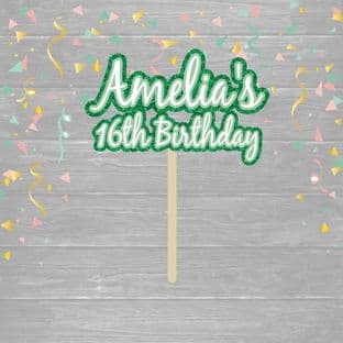 Green Theme Name & Age Text Birthday Cake Topper