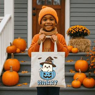 Halloween Blue Pumpkin & Ghost Trick or Treat Bag