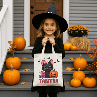 Halloween Cute Cat & Pumpkin Trick or Treat Tote Bag