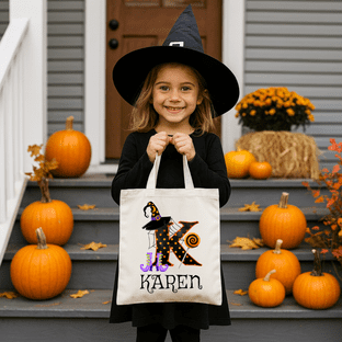 Halloween Initial & Name Trick or Treat Tote Bag