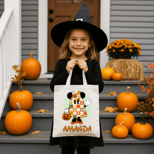 Halloween Minnie Mouse Ghost Trick or Treat Tote Bag