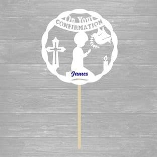 Intricate Cut Confirmation Kneeling Boy Cake Topper