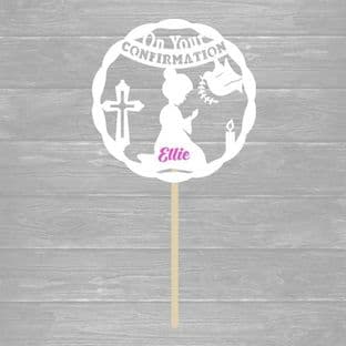 Intricate Cut Confirmation Kneeling Girl Cake Topper