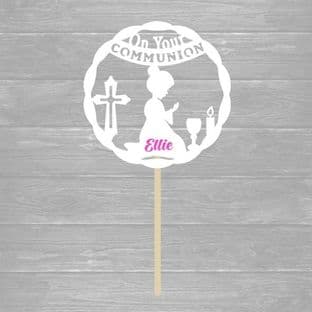Intricate Cut Kneeling Girl Communion Cake Topper