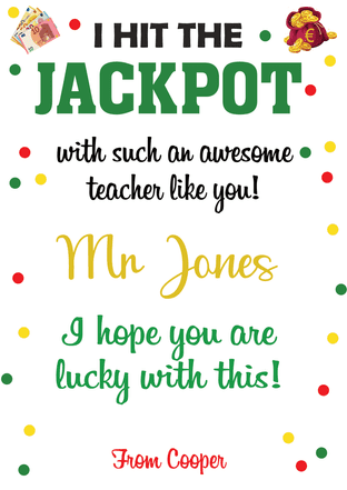 Jackpot Teacher/SNA Folded Card (for holding large scratch cards)