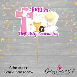 Kneeling Blonde Hair Girl Communion Cake Topper