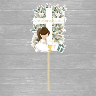 Kneeling Communion Girl with Foliage Cake Topper