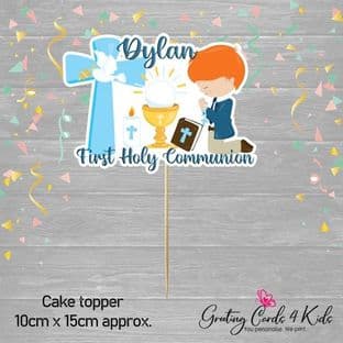 Kneeling Red Hair Boy Communion Cake Topper