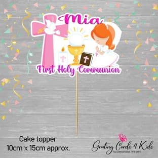 Kneeling Red Hair Girl Communion Cake Topper