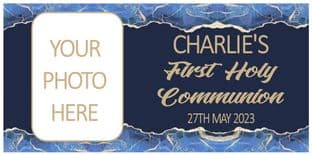 Large Blue & Gold Photo First Communion Banner