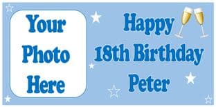 Large Blue Photo Champagne Birthday Banner