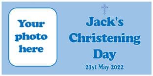 Large Blue Photo Christening Banner