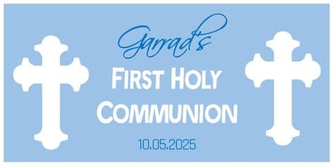 Large Blue White Cross First Communion Banner