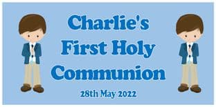 Large Brown Hair Boy First Communion Banner